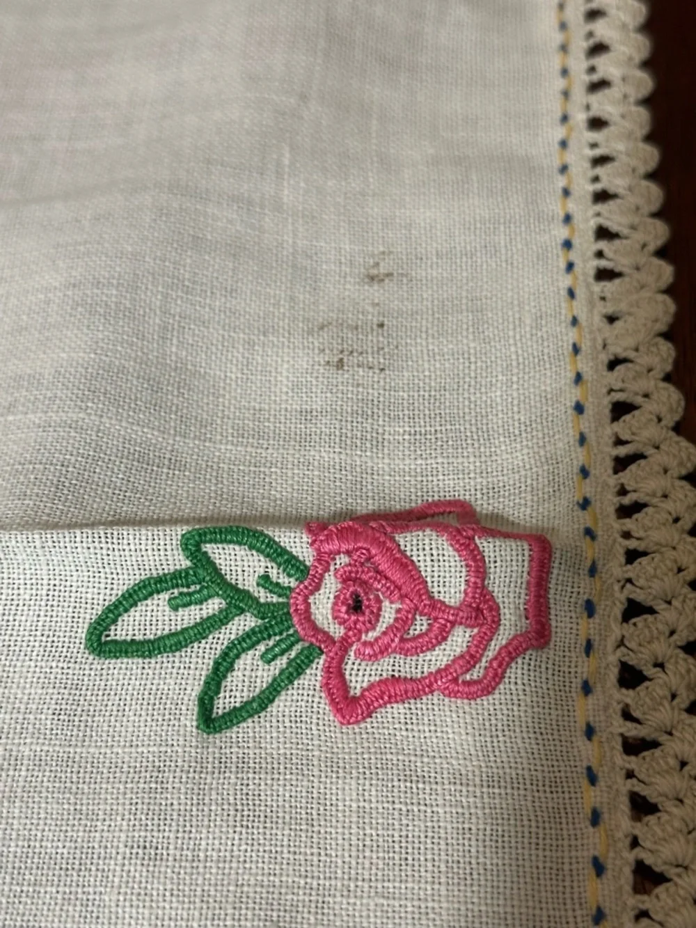 Vintage Embroidered Butterfly & Rose Table Runner -
